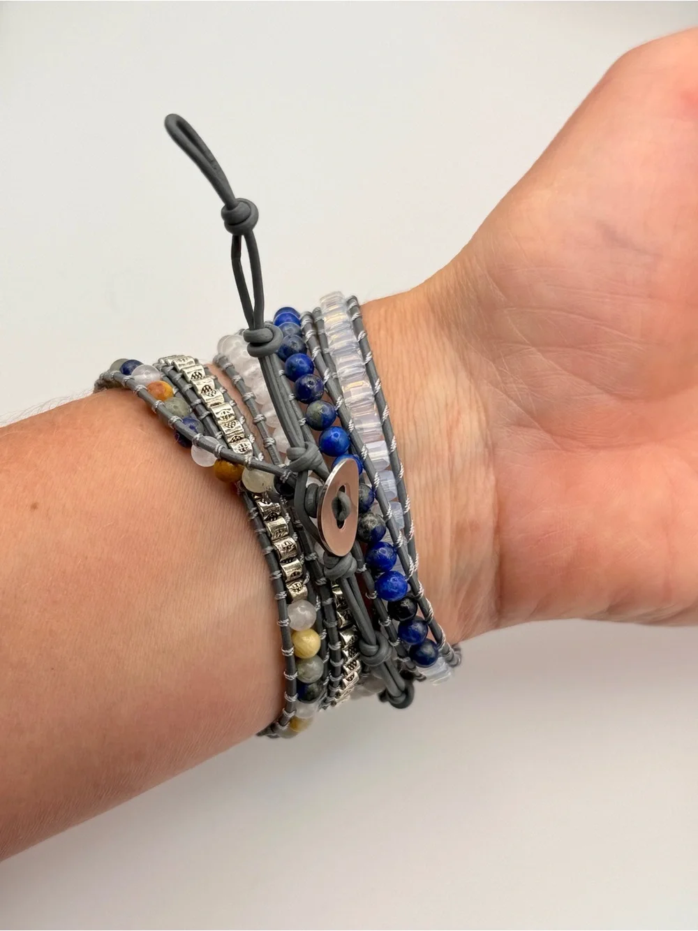 Artisan Lapis Blue Multi-Row Beaded Wrap Bracelet - Picture 5 of 10